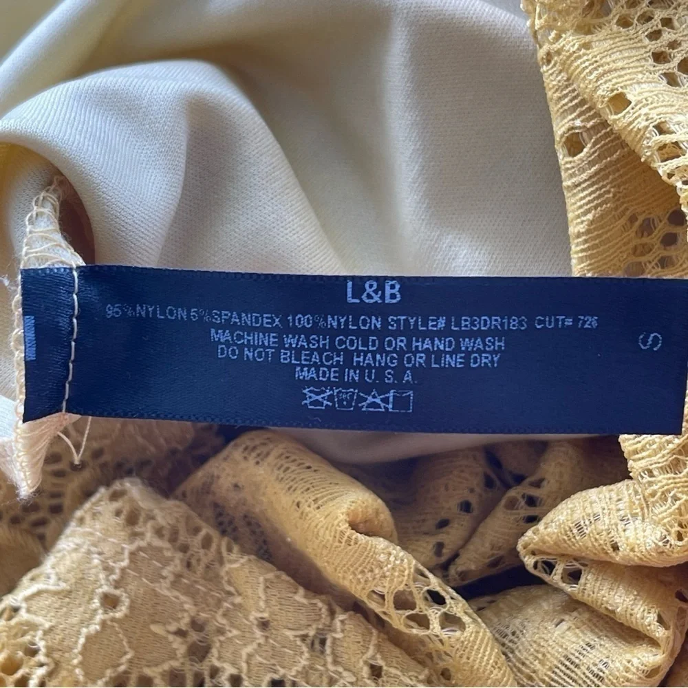 L & B Lucky & Blessed Lace Overlay Lined Mustard Yellow Midi Dress